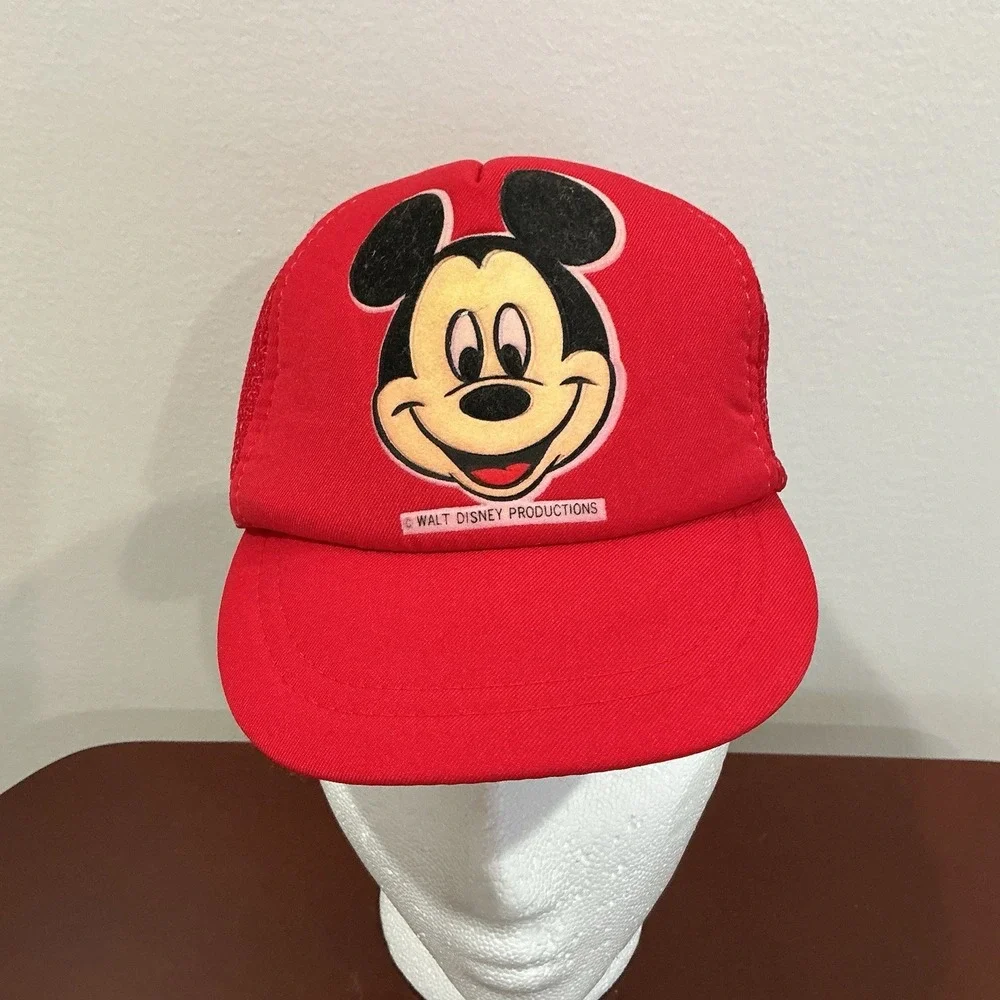 Mickey Mouse Hat Trucker Child‎ Size Red Black Mesh 80's Vintage Disney